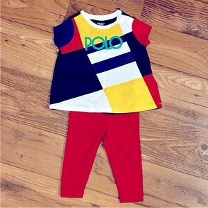 Polo red, yellow, and blue 2 piece set for baby girl size 12M